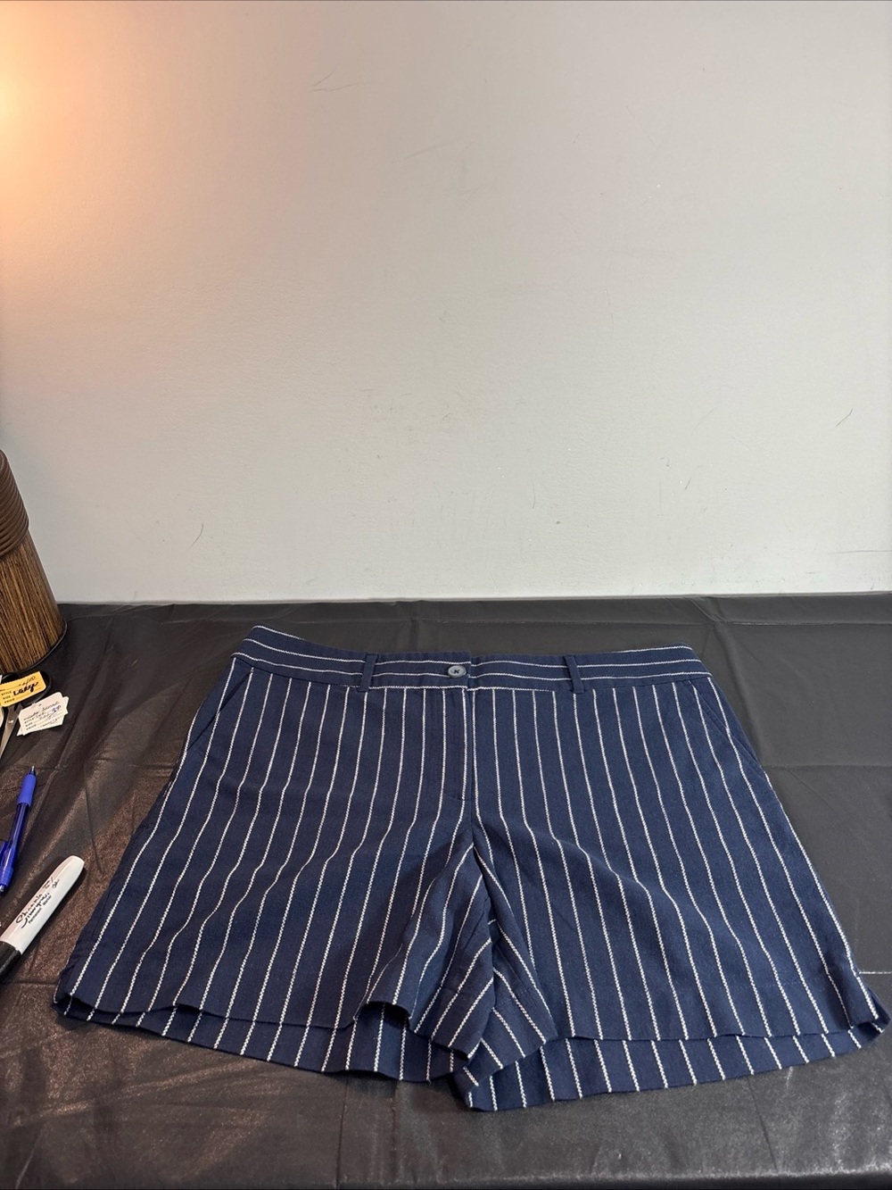 LOFT Navy Pinstripe Dress Shorts. 1403